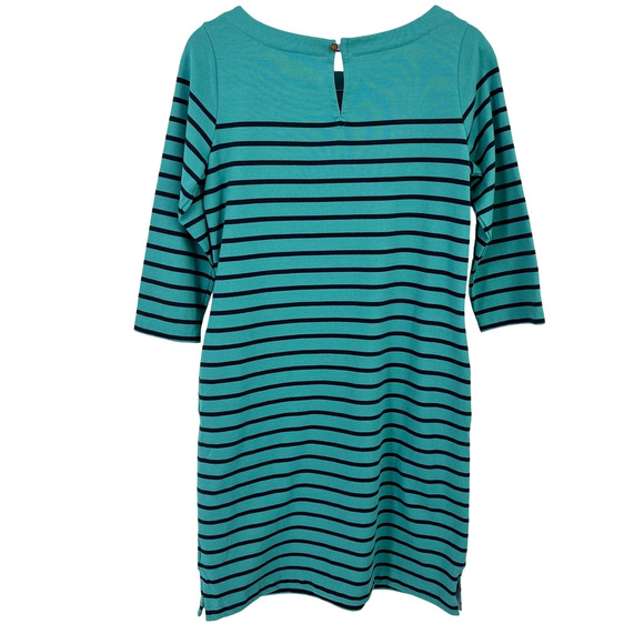 L.L. Bean Heritage Mariner Dress Womens Size M Glacier Teal Blue Stripe Cotton - Picture 4 of 7